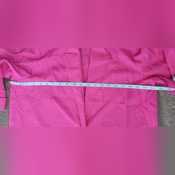 Vintage 80's Oversized Blazer Women's 14 Pink Cropped Sleeve Linen Like w/ Pocke - Picture 8 of 12